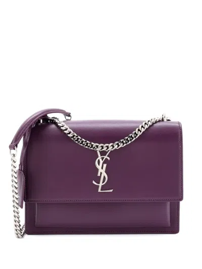 Pre-owned Saint Laurent Sunset Leather Medium Crossbody Bag In Purple