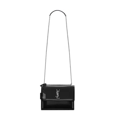 Saint Laurent Sunset Logo-lettering Shoulder Bag In Black