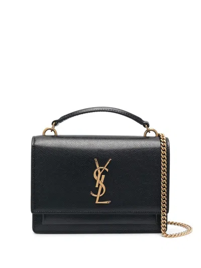 Saint Laurent Sunset Logo Plaque Chain Wallet In Black