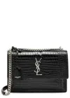 Saint Laurent Sunset Medium Crocodile-effect Leather Shoulder Bag In Black