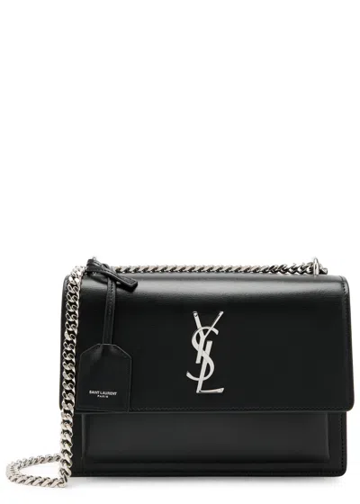 Saint Laurent Sunset Medium Leather Shoulder Bag In Black