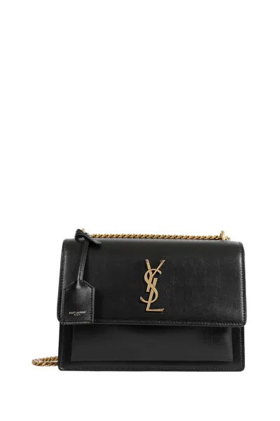 Saint Laurent Sunset Medium Leather Shoulder Bag In Black