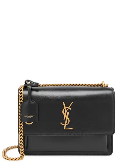 Saint Laurent Sunset Medium Leather Shoulder Bag In Black