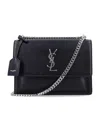 Saint Laurent Sunset Medium Smooth Leather Bag With Chain Strap In Black