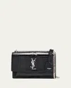 Saint Laurent Sunset Medium Ysl Crossbody Bag In Croc-embossed Leather In Black