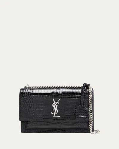 SAINT LAURENT SUNSET MEDIUM YSL CROSSBODY BAG IN CROC-EMBOSSED LEATHER
