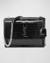 Saint Laurent Sunset Medium Ysl Crossbody Bag In Croc-embossed Leather In Black