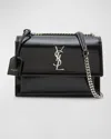Saint Laurent Sunset Medium Ysl Crossbody Bag In Patent Leather In Noir