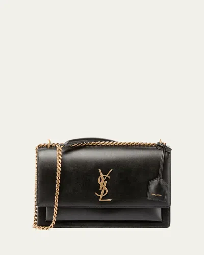 Saint Laurent Sunset Medium Ysl Crossbody Bag In Smooth Leather In Black