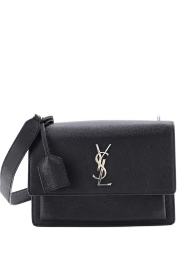 Pre-owned Saint Laurent Sunset Satchel Leather Medium Crossbody Bag In Black