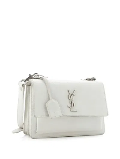 Pre-owned Saint Laurent Sunset Satchel Leather Medium Crossbody Bag In White