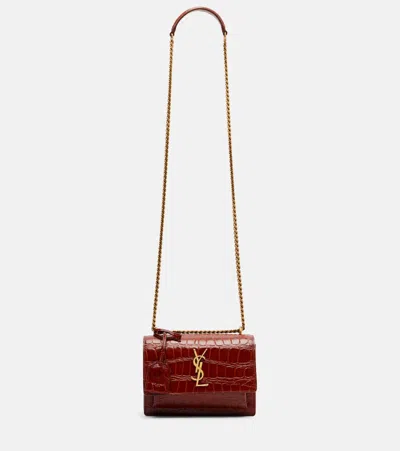 Saint Laurent Sunset Small Leather Crossbody Bag In Brown