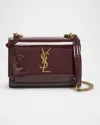 Saint Laurent Sunset Small Ysl Crossbody Bag In Patent Leather In Dark Red Wine