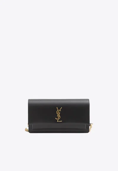 Saint Laurent Sunset Smooth Leather Clutch In Black