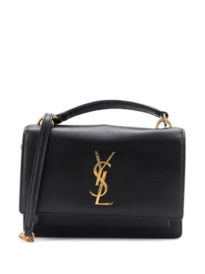 Pre-owned Saint Laurent Sunset Top Handle Chain Wallet Leather Crossbody Bag In Black