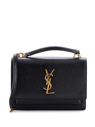 Pre-owned Saint Laurent Sunset Top Handle Chain Wallet Leather Crossbody Bag In Black