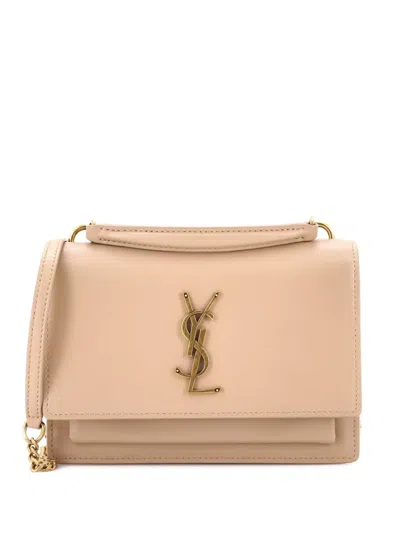 Pre-owned Saint Laurent Sunset Top Handle Chain Wallet Leather Crossbody Bag In Neutral