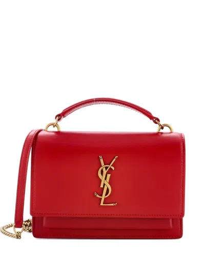 Pre-owned Saint Laurent Sunset Top Handle Chain Wallet Leather Crossbody Bag In Red