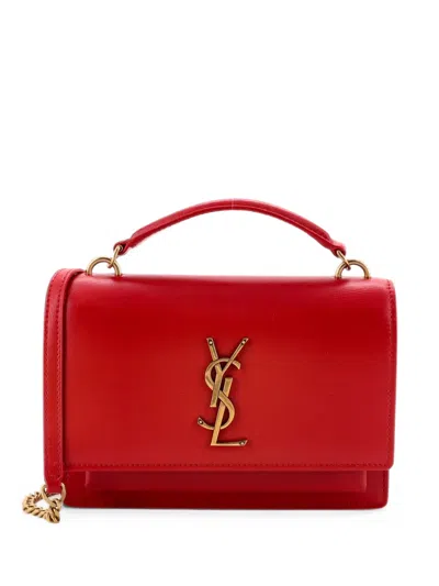 Pre-owned Saint Laurent Sunset Top Handle Chain Wallet Leather Crossbody Bag In Red