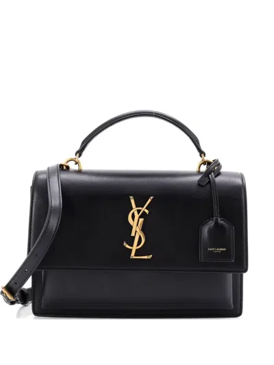 Pre-owned Saint Laurent Sunset Top Handle Leather Medium Shoulder Bag In Black