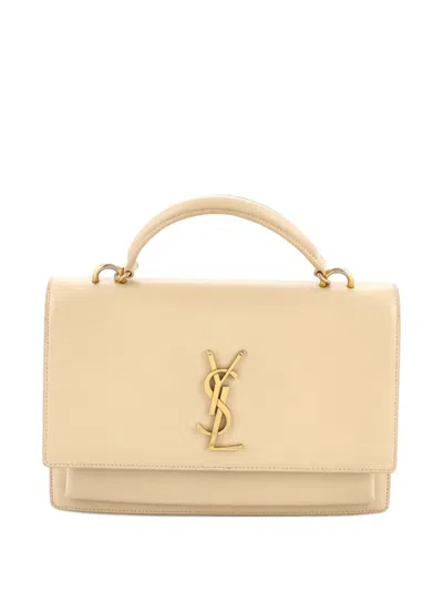 Pre-owned Saint Laurent Sunset Top Handle Leather Medium Shoulder Bag In Neutral