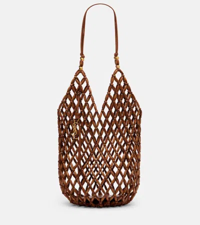 Saint Laurent Supple Beaded Tote Bag In Brown