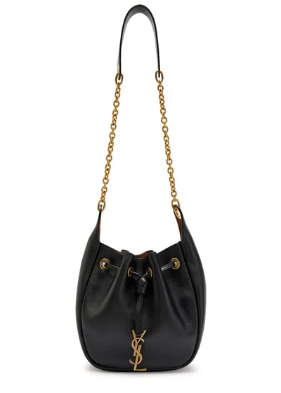 Saint Laurent Supple Logo Leather Bucket Bag In Black
