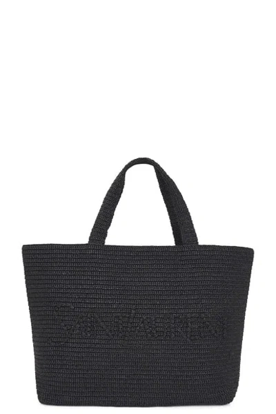 Saint Laurent East-west Logo Raffia Tote Bag In Black