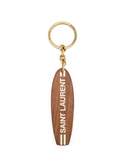 Pre-owned Saint Laurent Surf Wood Key Ring In Brown