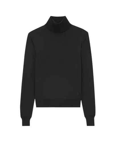 Saint Laurent Sustainable Wool Sweater With Embroidered Monogram In Black