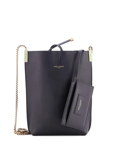 Pre-owned Saint Laurent Suzanne Hobo Leather Mini Crossbody Bag In Black