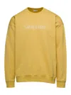 SAINT LAURENT YELLOW CREWNECK SWEATSHIRT WITH LOGO LETTERING EMBROIDERY IN COTTON MAN