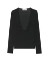 Saint Laurent Cassandre Embroidered U-neck Silk Sweater In Black