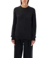Saint Laurent Cashmere Silk Blend Crewneck Sweater In Black