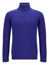Saint Laurent Blue Cashmere Wool Blend Turtleneck Sweater In Blue