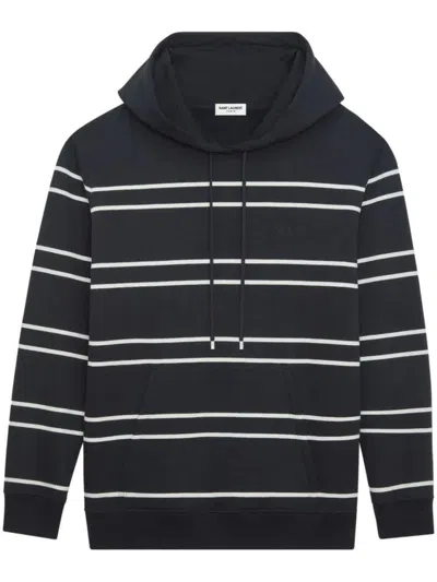 Saint Laurent Black Striped Cotton Hoodie In Multi