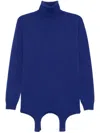 Saint Laurent High-neck Cashmere Mini Dress With Garter Attachment In Bleu Roi