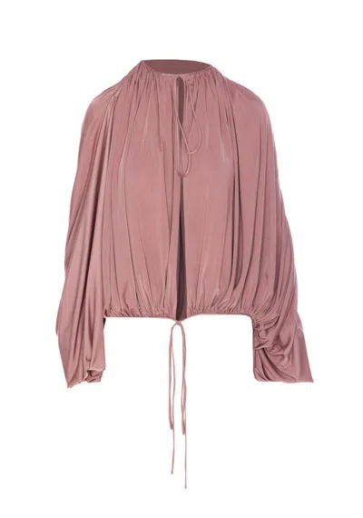 Saint Laurent Flared Oversize Knitwear Tie Detail In Pink