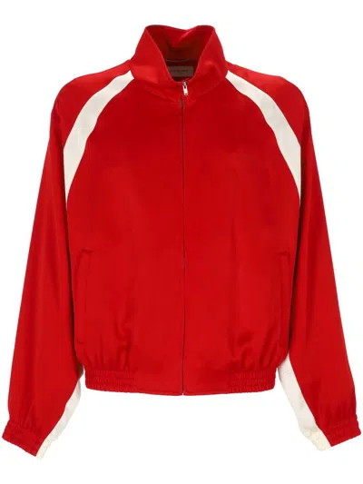 Saint Laurent Teddy Jacket With Contrast Panels And High Collar In Red