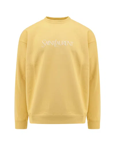 Saint Laurent Logo-print Cotton Sweatshirt In Yellow