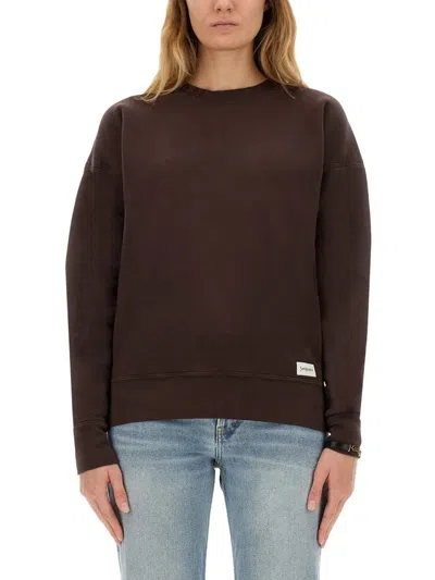Saint Laurent Logo-embroidered Cotton Sweatshirt In Brown