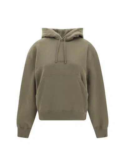 Saint Laurent Hooded Logo Motif Sweatshirt In Green