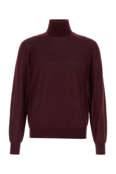 Saint Laurent Maroon High Neck Sweater In Black