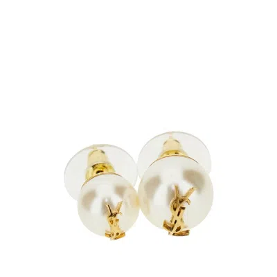 Saint Laurent Symmetrical Pearls Earrings With Logo In White