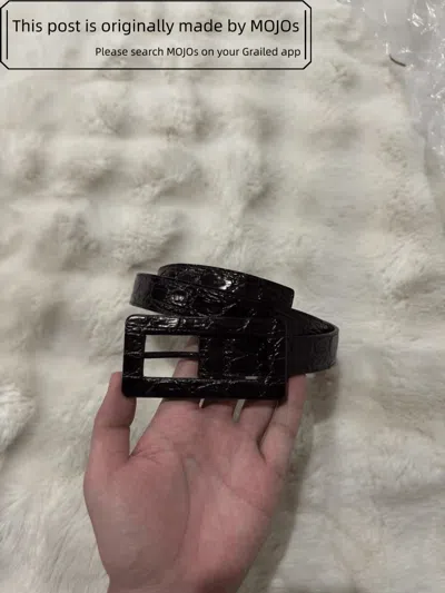 Pre-owned Saint Laurent Sz 85  Paris Leather Patterned Belt Mojos In Brown