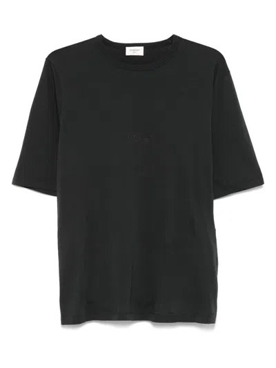 Saint Laurent Dark Grey T-shirt With Logo Lettering On The Front Tone-on-tone In Cotton Man In Animal Print