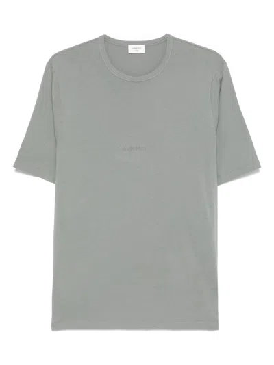 Saint Laurent Tonal Logo Embroidery Cotton T Shirt In Gray
