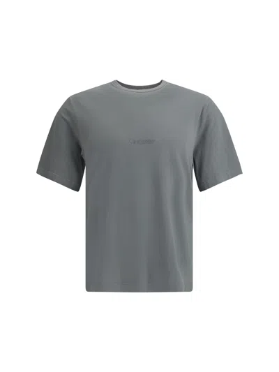 Saint Laurent Tonal Logo Embroidery Cotton T Shirt In Gray