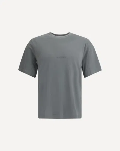 Saint Laurent Tonal Logo Embroidery Cotton T Shirt In Gray