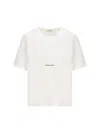 Saint Laurent Basic White T-shirt With Miiddle Logo Print In Cotton Woman